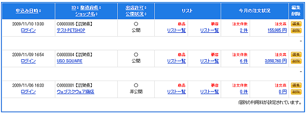 ショップの検索結果の例